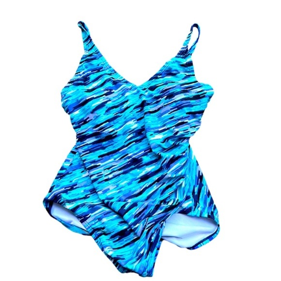 Speedo Blue Abstract One Piece Swimsuit 14 - Picture 1 of 2